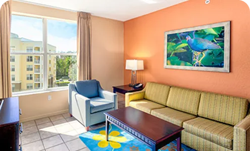 Suite interior showing spacious living area